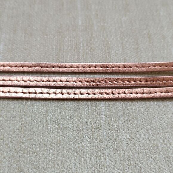 J. Crew Skinny Metallic Copper Leather Belt Square Brass Tone Buckle Size Large - Picture 4 of 10